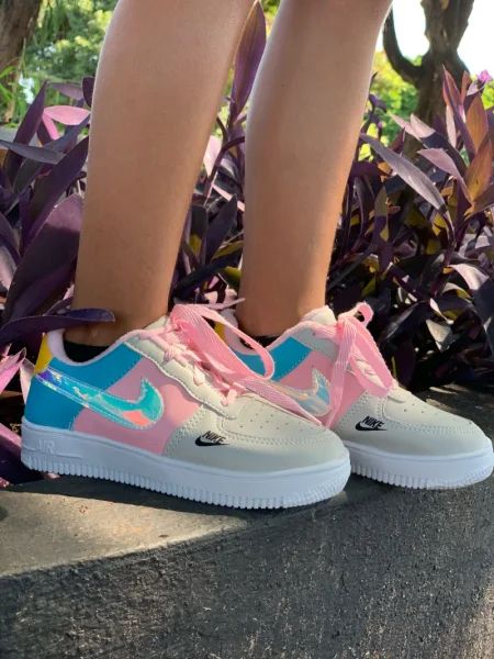 NIKE AIR FORCE INFANTIL ROSA/CINZA/AZUL